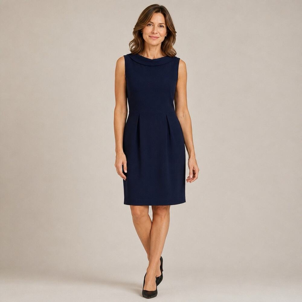 Camilyn Beth Amelia Cocktail Dress size 6 Navy Matte Satin Knee Length Pockets